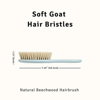 Baby Hair Brush with Soft Goat Bristles - Wooden Cradle Cap Brush for Newborns, Infants, Toddlers, and Kids - Gentle Scalp Grooming and Styling for Baby Girls and Boys (Sky)