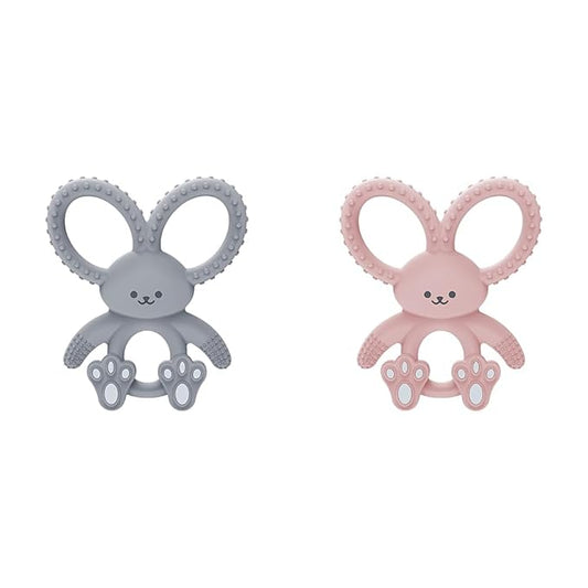 Dr. Brown's Flexees Gray & Pink Bunny Silicone Baby Teethers, BPA Free 3 Months+