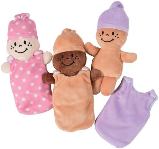 Creative Minds Basket of Babies with 3 Super Soft 9" Plush Doll Toys for Babies and Kids, Plush Multicultural Sensory Babies Toy Set with Basket