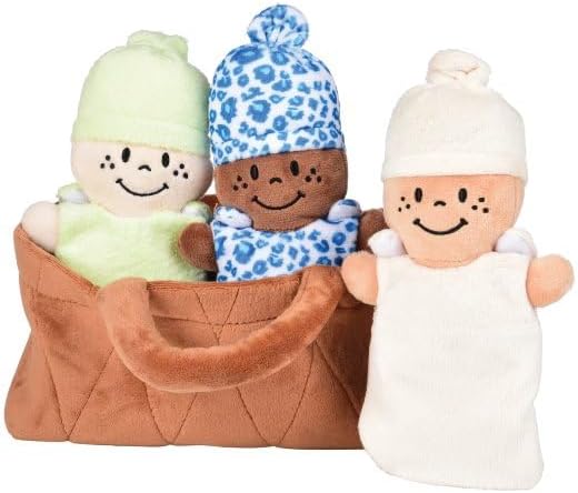 Creative Minds Basket of Babies with 3 Super Soft 9" Plush Doll Toys for Babies and Kids, Plush Multicultural Sensory Babies Toy Set with Basket