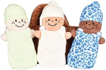 Creative Minds Basket of Babies with 3 Super Soft 9" Plush Doll Toys for Babies and Kids, Plush Multicultural Sensory Babies Toy Set with Basket