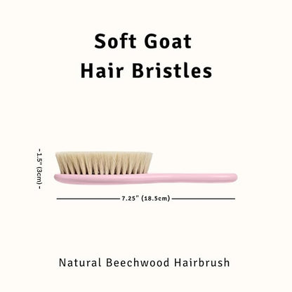 Baby Hair Brush with Soft Goat Bristles - Wooden Cradle Cap Brush for Newborns, Infants, Toddlers, and Kids - Gentle Scalp Grooming and Styling for Baby Girls and Boys (Rosa)
