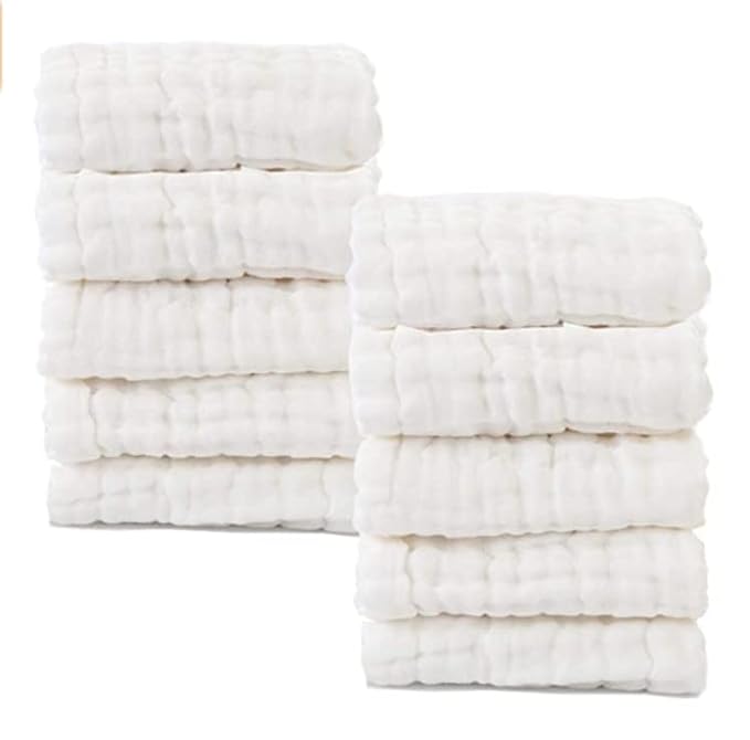 MUKIN Baby Washcloths - Natural Cotton Baby Wipes 10 Pack 12x12 inches