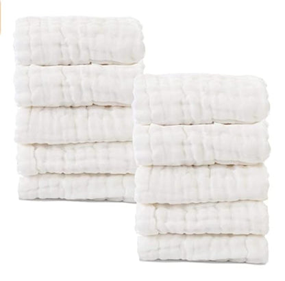 MUKIN Baby Washcloths - Natural Cotton Baby Wipes 10 Pack 12x12 inches