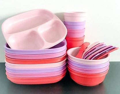 Re-Play Made in USA 12 Oz. Reusable Plastic Bowls, Pack of 3 Without Lid - Dishwasher and Microwave Safe Bowls for Snacks and Everyday Dining - Toddler Bowl Set 5.75" x 5.75" x 2", Berry