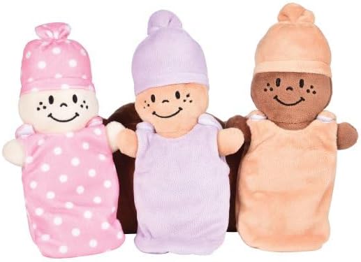 Creative Minds Basket of Babies with 3 Super Soft 9" Plush Doll Toys for Babies and Kids, Plush Multicultural Sensory Babies Toy Set with Basket