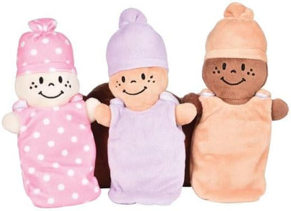 Creative Minds Basket of Babies with 3 Super Soft 9" Plush Doll Toys for Babies and Kids, Plush Multicultural Sensory Babies Toy Set with Basket