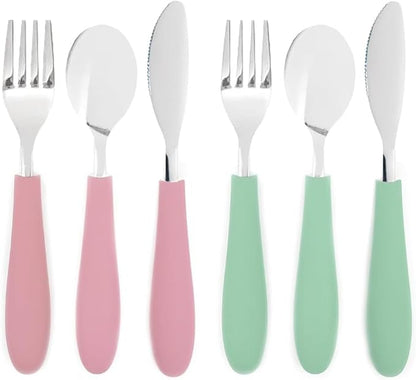 Elk and Friends Kids Silverware with Silicone Handle | Childrens Safe Flatware | Kids Utensils | Spoon + Fork + Knife set | 4 years+ | 6 Pieces