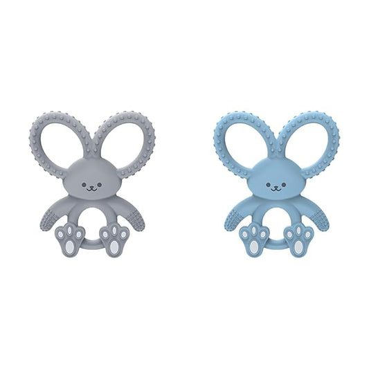 Dr. Brown's Flexees Gray & Blue Bunny 100% Silicone Baby Teethers, BPA Free 3 Months+