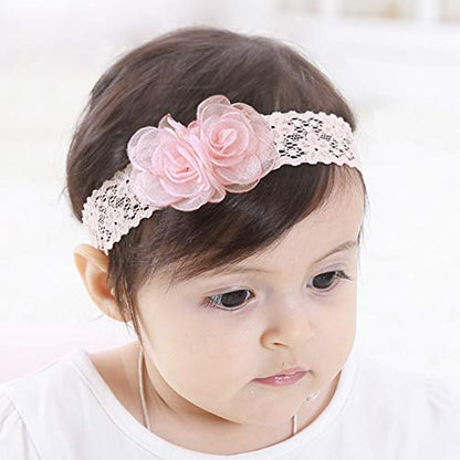 Kercisbeauty Baby Girls Pink Bows Headband Lace Flower Headwear