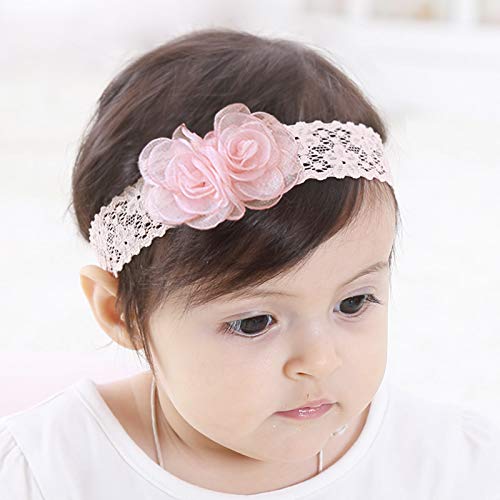 Kercisbeauty Baby Girls Pink Bows Headband Lace Flower Headwear
