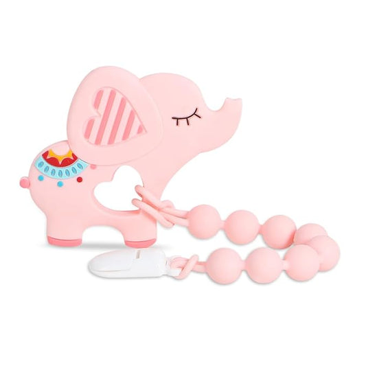Baby Teething Toys,Food Grade Silicone Teether with One-Piece Pacifier Clip Holder 3 Months+