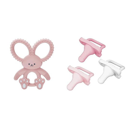 Dr. Brown's Flexees Pink Bunny Silicone Teether, HappyPaci Silicone Pacifier 0-6m 3 Pack