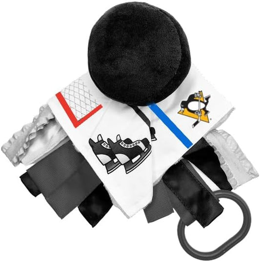 The Learning Lovey Pittsburgh Penguins Baby Tag Toy - NHL Hockey Baby Sensory Crinkle Toys (10" x 10" Tag