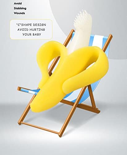 Banana Teether, Soothing Pain Relief Soft Silicone Train Baby Toothbrush 3+ Months