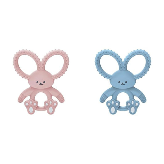 Dr. Brown's Flexees Pink & Blue Bunny 100% Silicone Baby Teethers, BPA Free 3 Months+