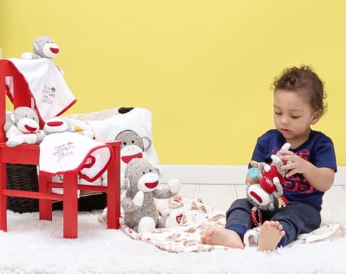 Baby Starters Plush 14 inch Snuggle Buddy with Embroidery and Satin, Sock Monkey Blanket and Toy