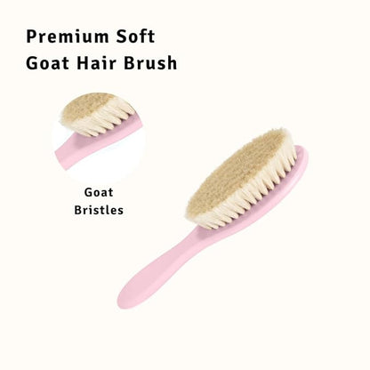 Baby Hair Brush with Soft Goat Bristles - Wooden Cradle Cap Brush for Newborns, Infants, Toddlers, and Kids - Gentle Scalp Grooming and Styling for Baby Girls and Boys (Rosa)