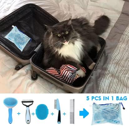 Dog Brush Dog Grooming Kit 5PCS - Dog Brushes for Grooming, Dog Brush for Shedding,Puppy Brush and Flea Comb for Dogs, Slicker Brush for Dogs Comb and Dog Hair Brush Set Blue