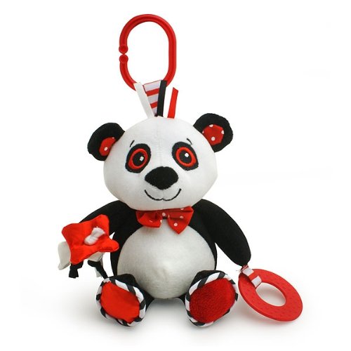 Genius Baby Toys Panda Soft Sensory Toy with Teething Ring for Baby, Attaches to Stroller 8"