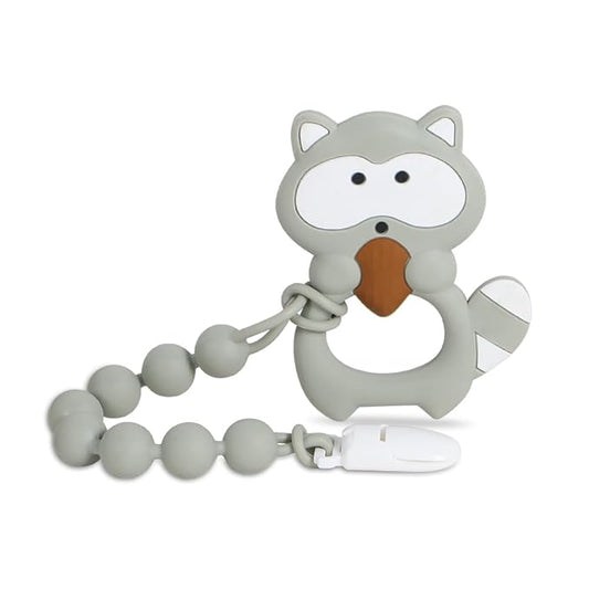 Baby Teething Toys,Food Grade Silicone Teether with One-Piece Pacifier Clip Holder 3 Months+