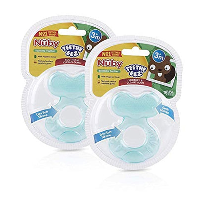 Nuby Silicone Teethe-EEZ Teether with Bristles (Blue-2 Count)
