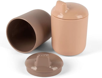Dantoy TINY BIO Bioplastic Sippy Cup Set (2 Cups with Sippy Lids, Mocha/Nude)