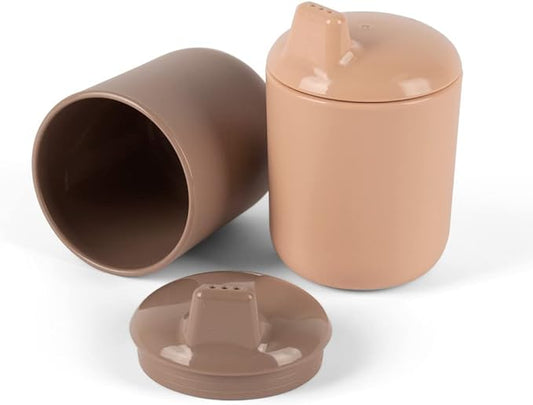 Dantoy TINY BIO Bioplastic Sippy Cup Set (2 Cups with Sippy Lids, Mocha/Nude)