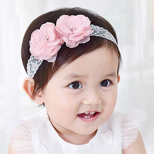 Kercisbeauty Baby Girls Pink Bows Headband Lace Flower Headwear