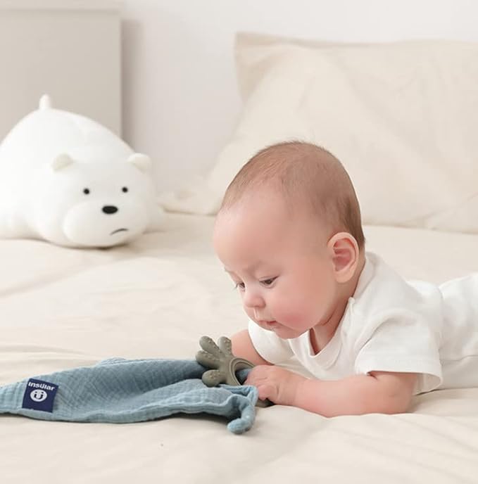 Baby Muslin Security Blanket with Food Grade Silionce Teether,Soothe Teething Toy for Boys and Girls 100% Polyester