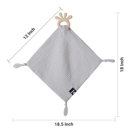 Baby Muslin Security Blanket with Food Grade Silionce Teether,Soothe Teething Toy for Boys and Girls 100% Polyester