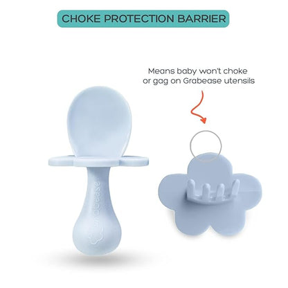 Grabease Baby Feeding Self Feeding Baby Utensils Baby Fork and Spoon, BPA-Free & Phthalate-Free for Baby & Toddler, 1 Set, Blue