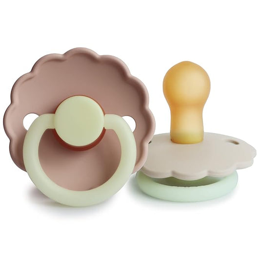 FRIGG Daisy Night Natural Rubber Baby Pacifier | Made in Denmark 0-6 Months) 2-Pack