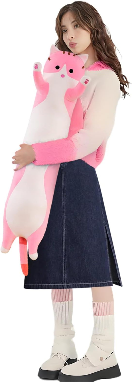 shangman Lovely Plush Cat Doll Cute Cartoon Soft Stuffed Kitten, Long Throw Sleeping Pillow (Pink,90cm/35.4in)