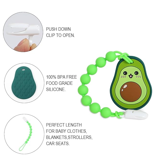 Baby Teething Toys,Food Grade Silicone Teether with One-piece Pacifier Clip Holder 3 Months+