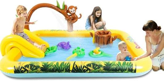 Inflatable Play Center, Inflatable Swimming Pool Cartoon Animals Sprinker Toy with Base Pool