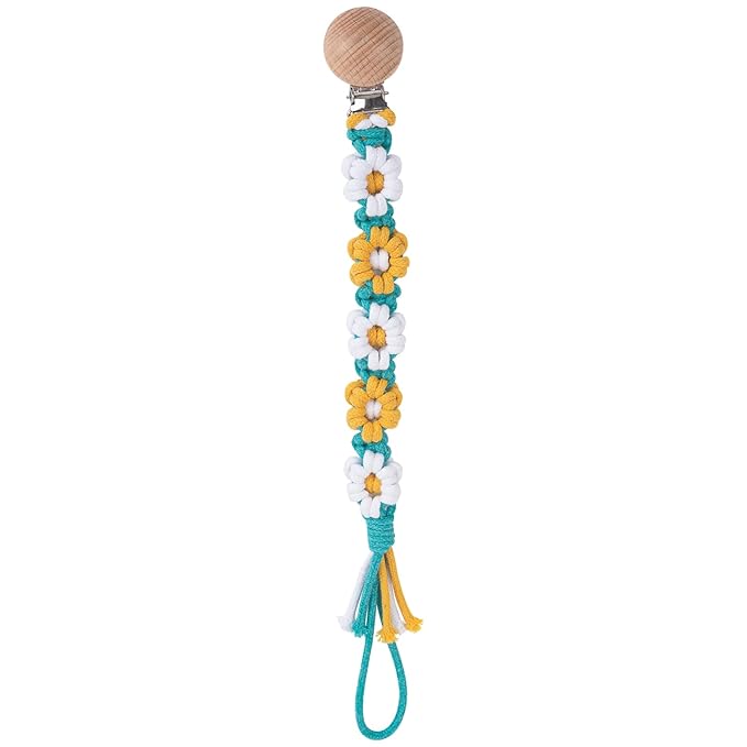 Pacifier Clip for Boys Girls Floral Daisy Macrame Baby Paci (1pack:Yellow Daisy