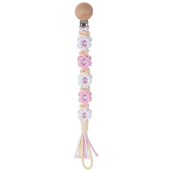 Pacifier Clip for Boys Girls Floral Daisy Macrame Baby Paci (1pack:Pink Daisy
