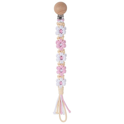 Pacifier Clip for Boys Girls Floral Daisy Macrame Baby Paci (1pack:Pink Daisy