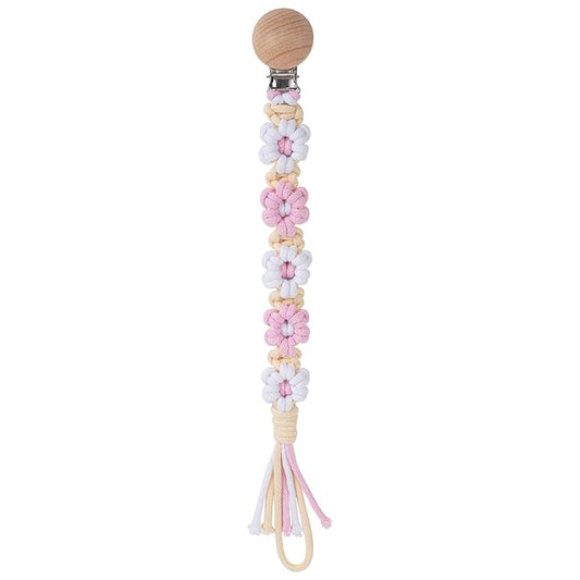 Pacifier Clip for Boys Girls Floral Daisy Macrame Baby Paci (1pack:Pink Daisy