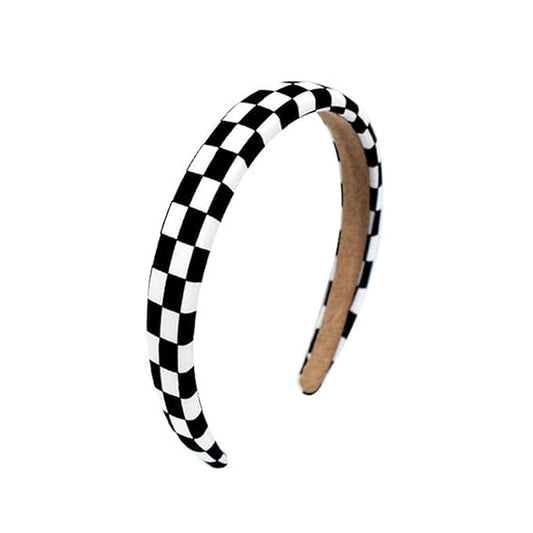 Black White Checkered Padded Headbands for Women - Non-Slip Wide Hair Accessories for Makeup, Face Washing