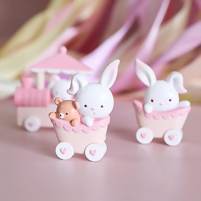 GALPADA Rabbit Train Mini Resin Toy Doll Ornaments Set Cake