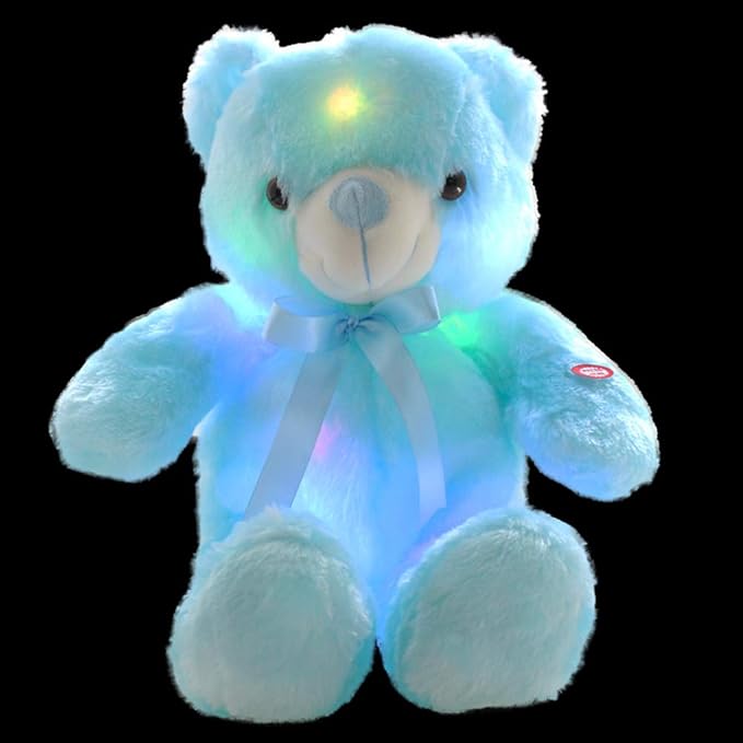 LED Teddy Bears Stuffed Animals, Cute Glow Bear Plush Toys Creative Colorful Luminous Light Up Doll Gifts for Bedroom Valentine,Blue,18 inch