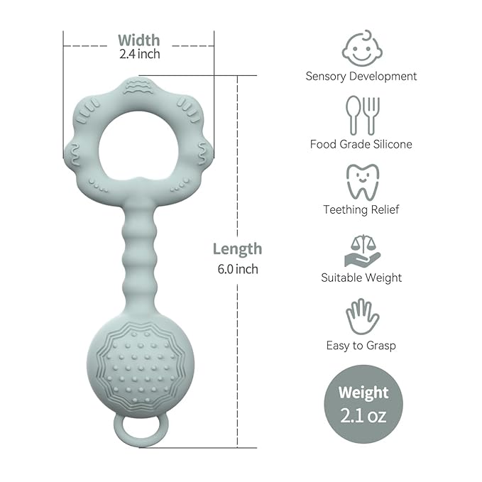 Teethers for Babies 0-6 Months, Rattles for Babies 6-12 Months 2-in-1 Rattle