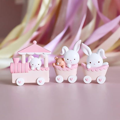 GALPADA Rabbit Train Mini Resin Toy Doll Ornaments Set Cake