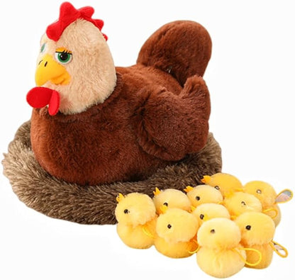 XIYUAN Hen with Nest Doll Toy Set Funny Plush Hen Doll(Hen+Nest+10 Chicks)