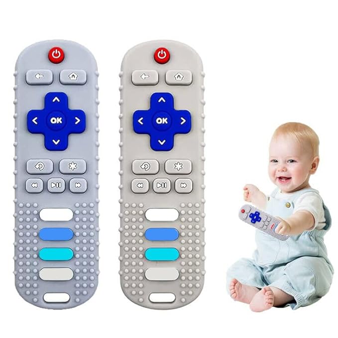 2-Pack Baby Teething Toys-TV Remote Control Shape Silicone Infants Teething 0-18 Months,BPA-Free