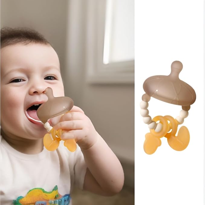 Silicone Acorn Teether with Beaded Ring, Multiple Shapes & Textures 3+ Months