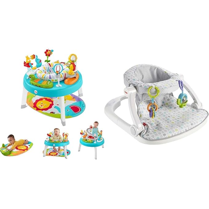 Fisher-Price 3-in-1 Sit-to-stand Activity Center [Amazon Exclusive], Multicolor & Portable Baby Chair Sit-Me-Up Floor Seat with Developmental Toys & Machine Washable Seat Pad