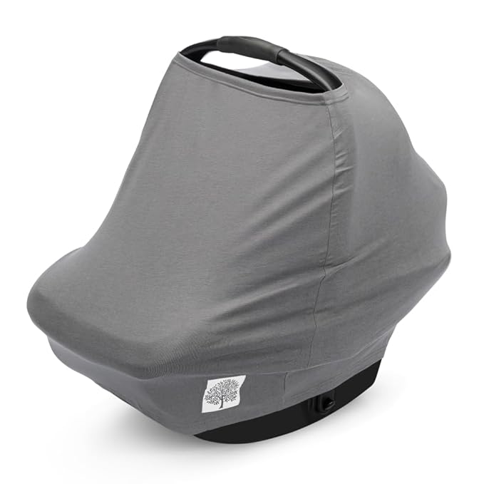 Parker Baby 4 in 1 Car Seat Cover for Girls and Boys - Stretchy Carseat Canopy, Nursing Cover, Grocery Cart Cover, High Chair Cover - “Pewter”